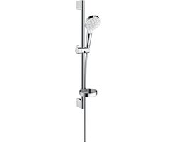 hansgrohe crometta vario doucheset 65 cm - 2 straalsoorten - met zeepschaal - wit/ chroom - diameter handdouche 100 mm