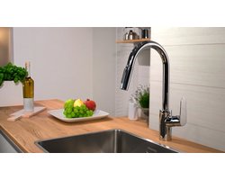 hansgrohe Focus M41 - Keukenmengkraan - Ééngreeps bediening - 240mm - Uittrekbare vuistdouche - Mat Zwart - 2 straalsoorten