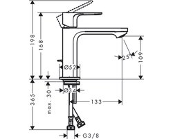 hansgrohe Rebris E - Wastafelmengkraan - Ééngreeps bediening - CoolStart energiebesparend - Zonder waste - 110mm maat - Chroom