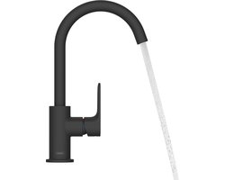 hansgrohe Rebris S - Wastafelmengkraan - Ééngreeps bediening - Met trekwaste - 210mm maat - Draaibare uitloop - Mat Zwart