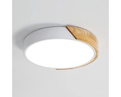 Haobosic - 30W LED plafondlamp van hout met afstandsbediening, moderne ronde plafondlamp, perfect voor slaapkamer, badkamer, keuken, woonkamer, kantoor, Ø30cm (wit)