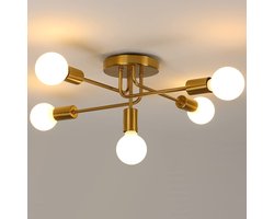Haobosic - 5-lichts E27 plafondlamp - Industriële vintage lamp - Gouden metalen lamp - Geschikt voor woonkamer, keuken, slaapkamer - Energie-efficiëntieklasse E