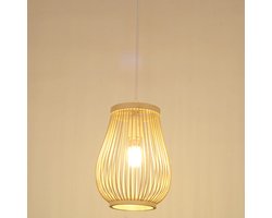 Haobosic - Hanglamp - Bamboe + rotan mix - Witte koord - E27 fitting