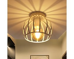 Haobosic - Industriële plafondlamp E27 kroonluchter, vintage plafondlamp met metalen kooi en E27 fitting, retro plafondlamp voor hal, zolder, balkon, wit, lampen niet inbegrepen