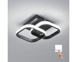Haobosic - LED-plafondlamp met drie kleuren, zwart, plafondlamp met dubbel vierkant design, plafondlamp van aluminium en smeedijzer, woonkamerlamp