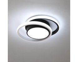 Haobosic - LED-plafondlamp met dubbel rond, modern design voor badkamer, woonkamer, slaapkamer, keuken, krachtige en elegante verlichting (zwart + wit, 32W, wit licht, 6500K)