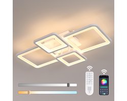Haobosic - Moderne dimbare LED-plafondlamp 62 cm, 54 W 5400 lm plafondlamp voor woonkamer met afstandsbediening/app 3000 K-6500 K, 4 vierkante witte acryl plafondlampen voor keuken, slaapkamer en eetkamer