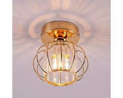Haobosic - Plafondlamp van goudkleurig kristal en ijzer, recht, kristal + ijzer, E27-fitting, zonder lamp, voor woonkamer/slaapkamer/keuken