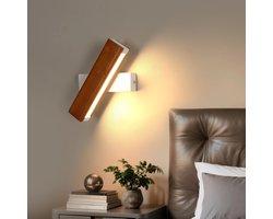 Haobosic Rechthoekig Hout - Wandlamp - Rood Notenhout/Witte Basis - 4W Warm Wit 3000K - Houten Materiaal