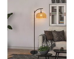 Haobosic Rotan Staande - Vloerlamp - Zwarte Kap - 52x31x170cm - Voetschakelaar Zonder Lichtbron