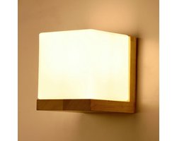 Haobosic Wandlamp - Hout & Glas Vierkant - E27 (Zonder Lichtbron)