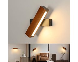 Haobosic - Wandlamp - Rechthoekig houten ontwerp - Rood notenhout + zwarte basis - 4W Warm licht 3000K