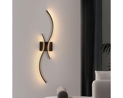Haobosic - Wandlamp voor binnen, moderne 27W LED-wandlamp met gebogen design, 3000K warmwitte wandlamp voor slaapkamer, woonkamer, eetkamer, gang, trap, zwart, 80 cm