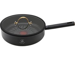Hapjespan – Koekenpan 24 cm – Inductie Geschikt –Marmeren Coating – Inclusief Siliconen Deksel – Royal Swiss