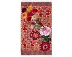 Happiness Strandlaken Romy - 100x180 cm - 100% Katoen - Bloemen en Vogels - Roze/Oranje met Franjes