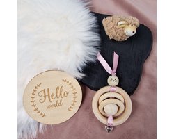 Happy Bebie | Konijn | Baby | Rammelaar | Kraamkado | Hout | Lint | Handmade