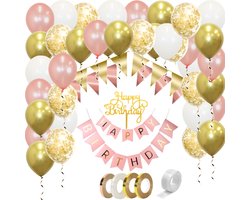 Happy Birthday Slingers Verjaardag Versiering Roze Rose Goud Helium Ballonnen Sarah Feest Versiering Confetti Ballon
