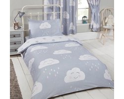 Happy Clouds - Dekbedovertrek - Wolken met druppels - Eenpersoons dekbedovertrek met 1 kussensloop - Geschikt voor 140 x 200 cm.