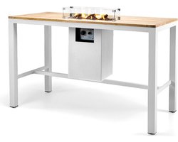 Happy Cocooning Bartafel Rechthoek Wit - Aluminium Teakhout - Rechthoek - Vuurtafel met Inbouwbrander - 180x80x110 cm