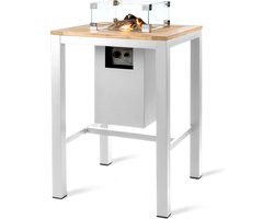 Happy Cocooning Bartafel Vierkant Wit - Aluminium Teakhout - Vierkant - Vuurtafel met Inbouwbrander - 80x80x110 cm