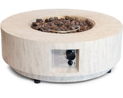 Happy Cocooning Estate Vuurtafel - Rond - Ø 76 cm - Travertin Look - Gas - 13,5 kW - Composiet
