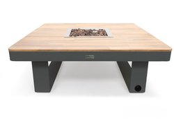 Happy Cocooning Horizon 95 - Design Gasvuurtafel Vierkant - Acaciahout & Aluminium - Smokey Anthracite - 95x95x35 cm