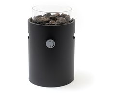 Happy Cocooning Tafelbrander Lumi Steel – Nordic Black – Gas Tafelbrander op Gascartouche – Inclusief Glazen Ombouw & Lavastenen – Ø 21,5 cm