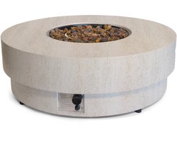 Happy Cocooning Vuurtafel Estate Round 105 Travertin - Composiet - Vuurtafel Gas - Luxe Terrasverwarmer - 105x105x36 cm