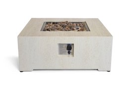 Happy Cocooning Vuurtafel Estate Square 88 Beige - Composiet - Vuurtafel Gas - Luxe Terrasverwarmer - 88x88x36 cm