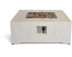 Happy Cocooning Vuurtafel Estate Square 88 Travertin - Composiet - Vuurtafel Gas - Luxe Terrasverwarmer - 88x88x36 cm