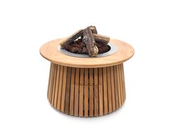 Happy Cocooning Vuurtafel Lagune Round 60 Teak - Vuurtafel Gas - Luxe Ronde Terrasverwarmer - 60x60x35 cm