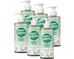 Happy Earth Bundel Was & Badgel Baby & Kids - 100% Natuurlijke Ingrediënten - Microplasticvrij - 0% SLS/SLES - Babyverzorging – Zeepvrij – Geschikt voor pasgeborenen – 6 x 300mL - Voordeelverpakking