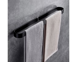 Happy Goods Handdoekrek Badkamer 50 cm - Handdoekhouder Zwart - Zonder Boren / Zelfklevend - Handdoekenrek Keuken - Badkamerrek - Handdoekhouders - Handdoekstang
