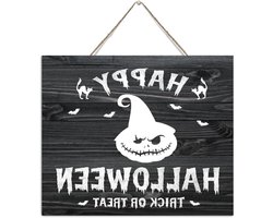 Happy Halloween Trick Or Treat Woondecoratie Borden Verontruste Houten Plank Opknoping Bord Decoratief Spinnenweb Pompoen Wall Art Hout Plaquette Bord Woondecoratie voor Eetkamer Cottage 25 x