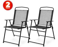 Happy Holidayz 2 Opvouwbare Tuinstoelen Zwart - Tuinstoel Set 2 Stuks 65x53x90cm - Staal Weerbestendig - Inklapbare Strandstoel voor Tuin, Balkon & Camping - Kampeerstoel - Vouwstoel - Klapstoel buiten - Campingstoel - Tuinstoelen - Balkonstoel