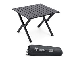 Happy Holidayz Inklapbare Tafel Met Draagtas - 63x60x43 cm - Oprolbaar Zwart - Aluminium Vouwtafel - Lichtgewicht 5 kg - Opvouwbare Campingtafel - Klaptafel Inklapbaar - Picknicktafel Outdoor - Campingtafeltje Opklapbaar