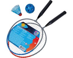 Happy People badminton set - 2x rackets - rood/blauw - staal/kunststof - 45 cm - kinderspeelgoed