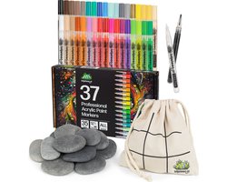 Happy Stones Pakket | 37 Acryl Stiften | 15 Stenen | 5-8cm | Stenen Schilderen Kinderen | Stenen Schilderen Volwassenen | Schilder bare Keien | Beach Pebbles