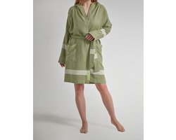 Happy Towels - Sauna Badjas met Capuchon - Olijfgroen - S/M - Zacht Bamboegaren & Biokatoen - OPRUIMING