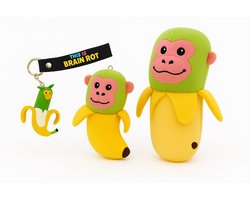 Happy Trendz® Chimpanzini Bananini - bekend van Italian Brainrot - Banana Monkey Knuffel 30cm + Pluche Sleutelhanger 10cm + 3D Sleutelhanger 7cm – Set van 3 – Hoogwaardige Kwaliteit – Snelle Levering