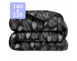 HappyBed Dekbed zonder overtrek 140x220 - Wasbaar All Year - Bedrukt dekbed zonder hoes - Hoesloos Dekbed - Eenpersoonsdekbed - Black leaves
