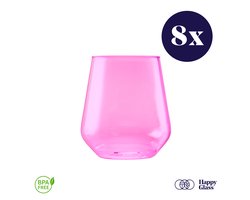 HappyGlass Lady Yoko - Set van 8 kunststof glazen - 40cl - Pretty pink - BPA-vrij Tritan