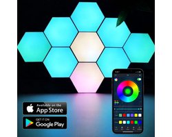 HappyLEDS® Hexagon LED Lights App - Wandlamp Binnen – RGB LED Verlichting - Gaming Accesoires – Google Home & Alexa – Hexagon LED Panelen - 6 Stuks