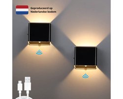 HappyLEDS® Wandlamp Oplaadbaar - Wandlamp Voor Binnen en Buiten - Up & Down Licht- 2700k - Zwart - 2 stuks