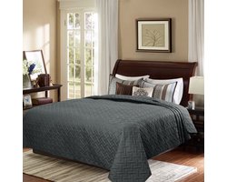 Happyment Bedsprei deluxe - Donkergrijs 170x210cm - Beddensprei 2 persoons - Donkergrijs - Polyester - Geometrische patroon