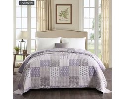 Happyment Bedsprei deluxe - Paars en wit 220x240cm - Beddensprei 2 persoons - Polyester - Geometrische patroon
