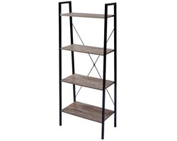 Happyment Boekenkast Nuda industrieel - 4 lagen - Zwart/Hout - Boekenrek - Woonkamer, slaapkamer en kinderkamer - Hout - Wit - 60x35x148cm