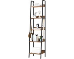 Happyment Boekenkast Tida - 5 lagen - Zwart - Marble look - Boekenrek - Woonkamer, slaapkamer en kinderkamer - Hout - Metaal - 40 x 36 x 170 cm - inclusief 4 haken