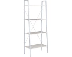 Happyment Boekenkast Udi industrieel - 4 lagen - Wit - Boekenrek - Woonkamer, slaapkamer en kinderkamer - Hout - Wit - 60x35x148cm