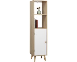 Happyment Boekenkast Zika - 4 Lagen - Inclusief deur - Wit/Oak - 33x30x133cm - Boekenplank - Woonkamer, slaapkamer en kinderkamer - Hout